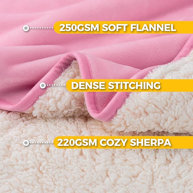 Sunheir Waterproof Blanket for King Size Bed - 108"x86" Soft Reversible Sherpa Fleece Flannel Dog Blankets for Large Dogs, Pet Blanket for Bed, Couch, Soft Plush Furniture Protector, Pink