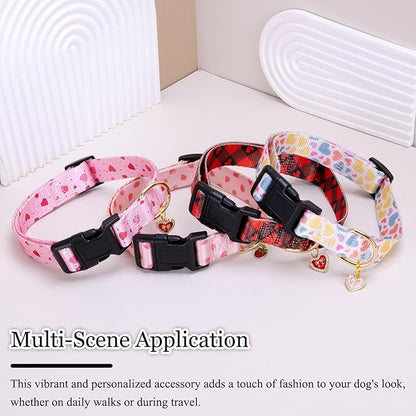 Love Pattern Dog Collar with Buckle Adjustable Safety Nylon Collars for Small Medium Large Dogs, Cute Stylish Girl Boy Christmas Dog Collar(White Heart,M)