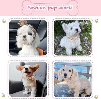 Halloween Dog Collar, Fall Dog Collars for Extra Small Dogs, Cute Pink Puppy Collar with Adorable Ghost & Pumpkin Design, Soft Cotton Extra Small Dog Collars Girl Boy Dog Collar-XS