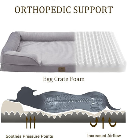 Bedfolks Orthopedic Dog Bed XXL, Waterproof Dog Sofa Bed for Giant Dogs, Egg Foam Pet Couch Bed with Removable Washable Cover and Nonslip Bottom, Light Grey