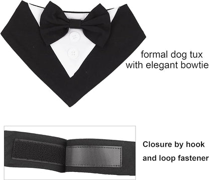 ADOGGYGO Formal Dog Tuxedo, Wedding Dog Bandana Collar with Bowtie, Adjustable Puppy Birthday Wedding Tux Outfit for Small Dogs Pets (S, Black)
