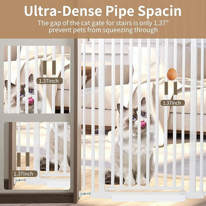 59“ Extra Tall Cat Gate for Doorway: 33.4-37.4” Wide Pet Gate, Auto Close/One Handed Open, 1.34” Extra Small Gap, No Drill Pressure Mount Tall Cat Gate for Interior Stairs/Kitchens/Hallways (White)
