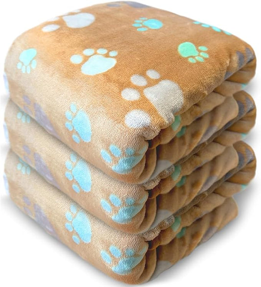 Dog Blankets for Large Dogs, 3 Pcs Dog Blanket Washable, Soft Fluffy Flannel Pet Blanket Mat Cover for Bed Couch, Cute Print Puppy Blanket 60" x 50"