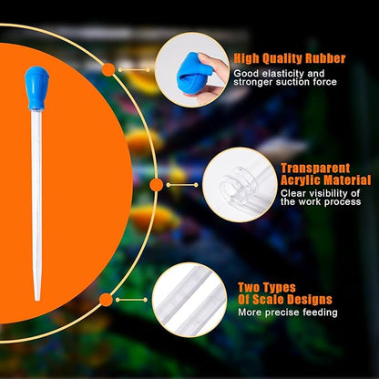 2PCS Fish Tank Cleaning and Feeder Kit, Fish Tank Cleaner Brush and Coral Feeder Set, Turkey Baster for Aquarium, Algae Scraper, Long Pipette for Aquarium Feeding Waste Remover