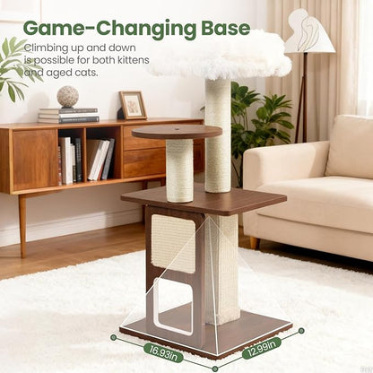 Cat Tree, 37.4-Inch Cat Tower with Plush Cozy Perch for Indoor Cats, Sturdy Tower with Fully Sisal-Wrapped Columns and Plush Toy Ball for Kitty Play,