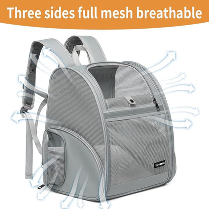 Cat Backpack Carrier for Small Dogs and Medium cat Puppy Kitten Bunny Pet Carrier Backpack Collapsible with Fully Ventilated Mesh with Safety Leash (Gray, 12.9" L x 10.62" W x 15.5" H - M)