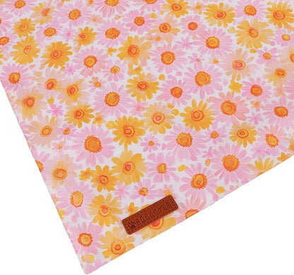 ADOGGYGO Floral Dog Bandanas 2 Pack, Daisy Flower Puppy Scarf, Premium Fabric, Adjustable Fit Spring Summer Floral Bandanas for Medium Large Dogs (Large)