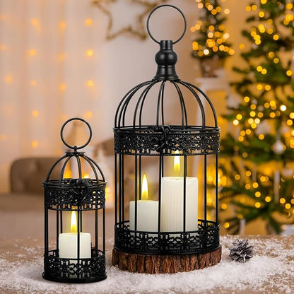 Sliner 4 Pcs Birdcage Candle Holder Valentine Decorative Bird Cages for Weddings Vintage Candlestick Holders Metal Lanterns Model Wedding Candle Centerpieces for Tables Valentine Home Decor(Black)
