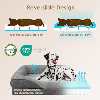 EHEYCIGA Orthopedic Dog Bed for Medium Dog, 30x20x6.5 Inch Memory Foam Dog Couch Bed with Sides, Waterproof Liner & Washable Removable Cover, Bolster Pet Sofa, Grey