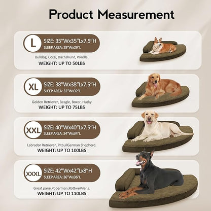 Large Orthopedic Dog Bed with Sides Big Dog Beds with Removable Washable Cover Non-Slip Waterproof Pet Bed for Medium Large Dogs - Light Coffee L