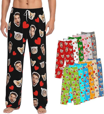 Custom Pajamas Pants Plaid Personalized Funny PJ Pant Design with Face Pajama for Men Women Dog Pet