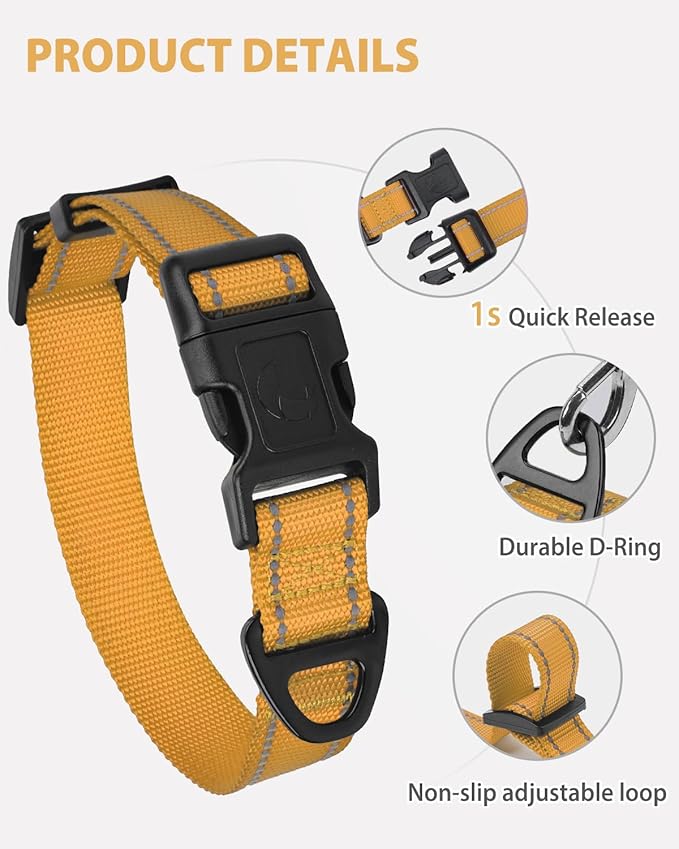 Joytale Small Dog Collar, Reflective and Adjustable Nylon Collar with Quick-Release Buckle, Lightweight No-Choke Design for Small Dogs, Khaki, 3/4" Width