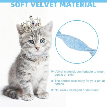 EXPAWLORER Soft Velvet Safe Cat Collars for Girl Cats - Rhinestones Bling Diamante Adjustable Collars Breakaway- Chirstmas Cat Clollar Gifts with Bells for Boy Cats Kitty and Small Dogs