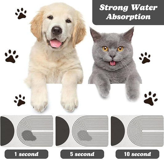 Dog Food Mats for Floors Waterproof, Cat Water Bowl Mats Pet Feeding Absorbent Mat Placemats for Food and Water Black Bohemia 16 * 24 inch