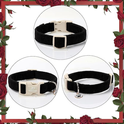 Cute Corduroy Dog Collar - Black Adjustable Dog Collars for Small Dogs 10-25lbs, Fade-Proof with Secure Snap & Little Charm, Christmas Birthday Gift, S