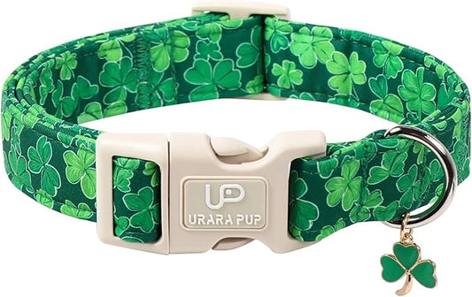 St. Patrick's Day Dog Collar, UP URARA PUP Shamrock Adjustable Pet Collar with Quick Release, St. Patrick's Day Dog Accessories for Small Medium Large Dogs