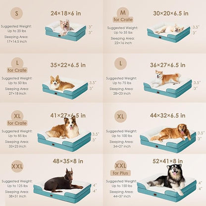 EHEYCIGA Orthopedic Dog Bed for Small Dogs, Waterproof Memory Foam Small Dog Beds with Sides, Non-Slip Bottom and Egg-Crate Foam Medium Pet Couch Bed with Washable Removable Cover, Turquoise Blue
