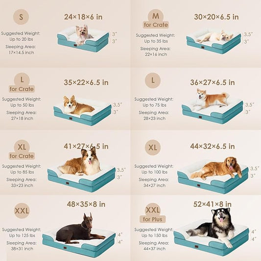 EHEYCIGA Orthopedic XL Dog Beds, Waterproof Memory Foam Dog Bed for Extra Large Dogs, Non-Slip Bottom and Egg-Crate Foam Big Pet Couch Bed with Washable Removable Cover, Turquoise Blue