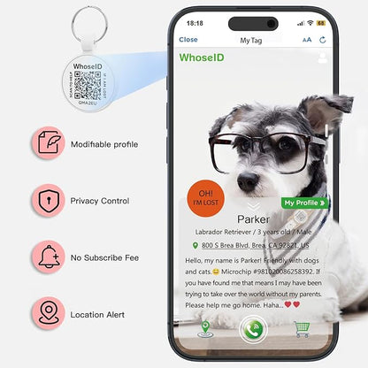 ESA Dog Tag, QR Code Dog Tag, Modifiable Free Pet Online Profile, Scannable QR Code, Scan QR Send Instant Location Alert Email, Silicone Lightweight Pet ID Tag for Dog and Cat (White, Regular)
