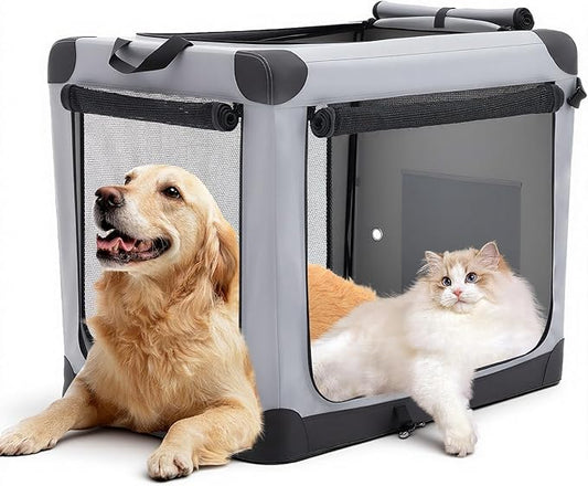 DUMOS Dog Crate 36 Inch Travel Cat Pet Carrier for Medium Large Dog, Portable Foldable Soft Pet Crate with Storage Bag & Washable Pad for Indoor Outdoor Dog Kennel Carrier (L-70lbs, Grey)