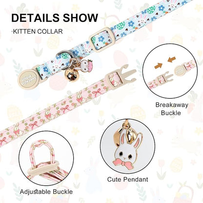 Unique Style Paws Easter Cat Collar,Easter Day Cat Collars,Blue Kitten Collar Breakaway Buckle,Adjustable Soft Cotton Puppy Collar,Ideal Gift for Boy Girl Cats