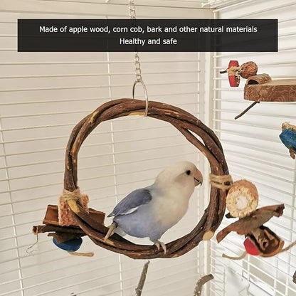 Bird Swing, Wood, Corn Cob, Non, Edible Coloring, Beak Sharpening, Anxiety Relief, Parrot Chew Toy for Boredom and Climbing (11.5x26.5x3.5cm/4.5x10.4x1.4in)