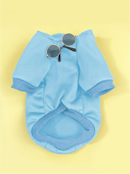 QWINEE 3Pcs Dog Hoodie Cat Apparel Dog Custume Set with Necklace and Sunglasses Pet Clothes for Puppy Small Medium Dogs Cats Light Blue Large