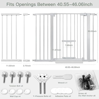 37 Inch Tall Baby Gate with Small Cat Door, Adjustable 29.55" and 46.06", Auto Close Safety Child Gate for Stairs, Doorway, House, Pressure Mounted