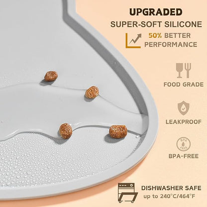 Cat Food Mat, Silicone Pet Feeding Mat for Floor Non-Slip Waterproof Dog Water Bowl Tray Cushion (20" x 12", Light Gray)