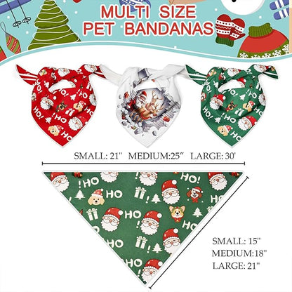 Christmas Dog Bandanas,Reflective Dog Bandana for Night Safety,Adjustable Santa Claus Dog Scarf Triangle Boy and Girl Pet Scarves for Medium Dogs,Green,M