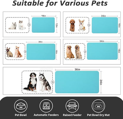Dog Food Mat - Absorbent Cat Mat for Food and Water, No Stains Pet Feeding Bowl Mat, Easy to Clean Pet Placemats, Quick Dry Dog Water Dispenser Mat for Messy Drinkers | Teal 16"x 24"