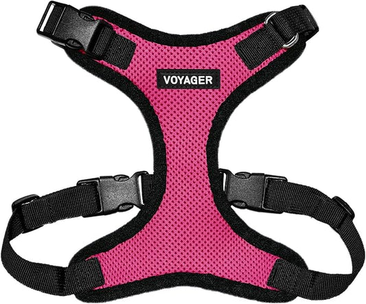 Voyager Step-in Pet Harness - All Weather Mesh, Adjustable Step in Harness for Cats and Dogs by Best Pet Supplies - Fuchsia/Black Trim, S