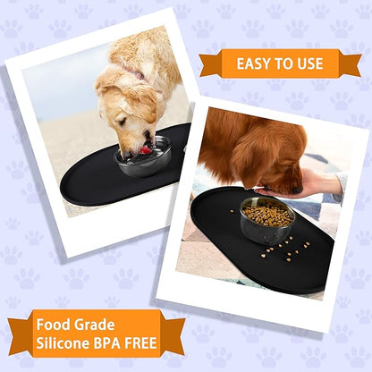 100% Waterproof 0.5" Raised Edge BPA Free Silicone Dog Food Mat, Pet Cat Feeding Mats Contain Spills Protects Floors, Placemats for Cats and Dogs Water Bowl Dishwasher. (Large/XL, Black)