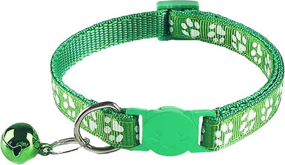 2 Pack Breakaway Cat Collars with Bells, Reflective Design and Claw Print Design, Safety Buckle, Adjustable 7.5-12.5 Inches for Kittens & Cats (Green)