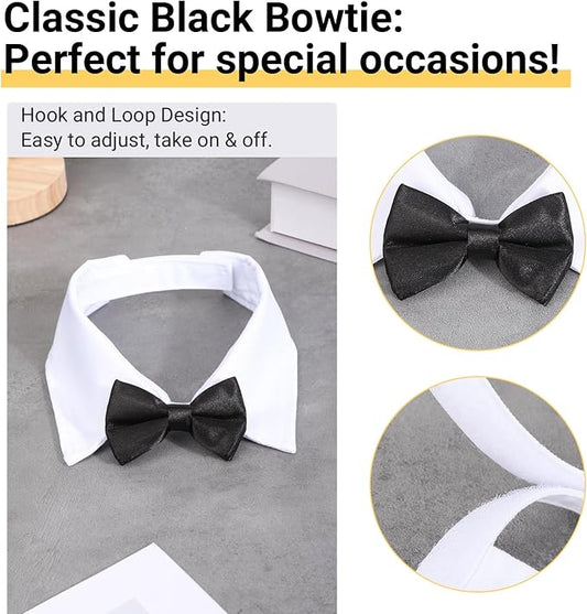 Segarty Dog Tuxedo Collar for Neck Girth 12.6-15.7in, Bow Tie Collar Black Bowtie with Handcrafted Adjustable White Formal Pet Cats Necktie Collars for Medium Large Boy Dog Wedding Grooming Birthday