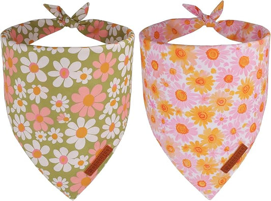 ADOGGYGO Floral Dog Bandanas 2 Pack, Daisy Flower Pet Scarf, Premium Fabric, Adjustable Fit Spring Summer Floral Bandanas for Extra Large Dogs (X-Large)