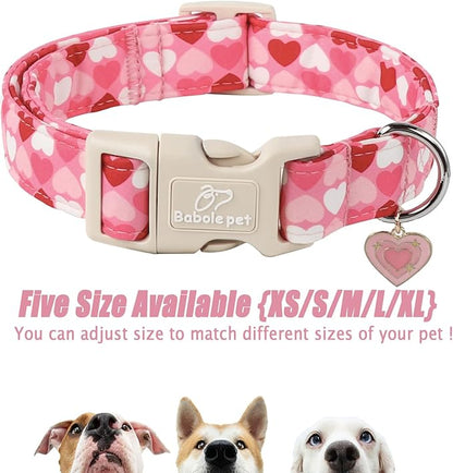 Valentines Dog Collar for Large Dogs - Cute Valentine Pink Hearts Girl Dog Collars, Adjustable Girly Puppy Collar with Quick Release Buckle for Female Dogs L