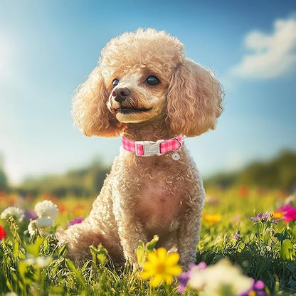 Girl Dog Collar for Giant Large Dogs - Cute Pink Plaid Puppy Collar, Soft Adjustable Spring Summer Female Dog Collars with Quick Release Buckle XL