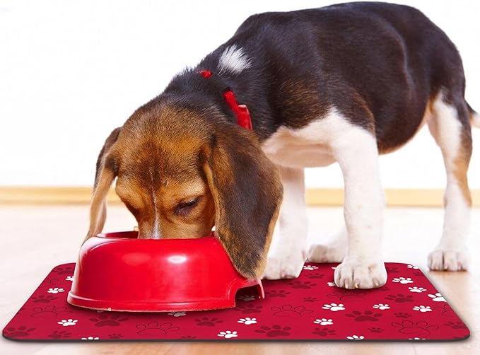 Dog Food Mat, Absorbent Water Bowl Mats Cat Pet Feeding Placemats Red 24 * 32 inch