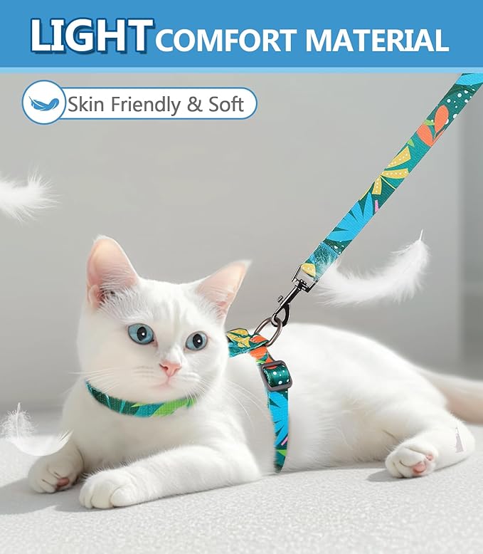 Halypet Cat Harness and Leash Set, Escape Proof [3 in 1 Adjustable & Lightweight] Cat Harness, Soft Comfortable Kitten Harness for Large Cats Safe, Easy to Wear (Hawaii Green, Medium)