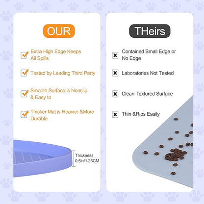 100% Waterproof 0.5" Raised Edge BPA Free Silicone Dog Food Mat, Pet Cat Feeding Mats Contain Spills Protects Floors, Placemats for Cats and Dogs Water Bowl Dishwasher. (Large/XL, Purple)