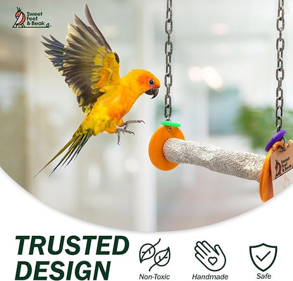 Sweet Feet and Beak Roll Bird Swing - Pumice Perch Bird Toys Trims Nails and Beaks, Safe and Non-Toxic Bird Cage Accessories for Small and Large Birds, Swinging Toys Birds Will Love, XSmall 4.5 Inches