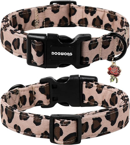 DOGWONG Fall Leopard Dog Collar- Cute Classic Animal Dog Collars Adjustable Girl Dog Collar for Small Medium Large Dogs XL