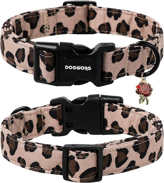 DOGWONG Fall Leopard Dog Collar- Cute Classic Animal Dog Collars Adjustable Girl Dog Collar for Small Medium Large Dogs L