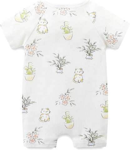 Unisex Summer Trendy 2-Pack Rompers Short Sleeve Zipped Bodysuit Infant Cotton Outfits