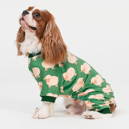 Fitwarm Funny Sheep Dog Pajamas, Warm Winter Dog Clothes for Small Dogs Boy Girl, Cozy Pet Onesie with Feet, Green, White, Large