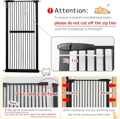 Lumizone Extra Tall Cat Gate 61.02" High Pressure Mounted Extra Wide 38.39"-59.24" (17Sizes) 1.37" Gap No Drilling Auto-Close Tall Pet Gate for Dogs (Black, 30.12"-59.24" W)
