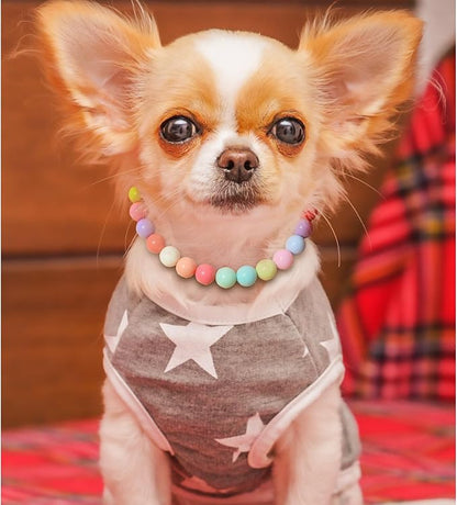 Hosiwei Dog and Cat Rainbow Beads Collar Necklace, Faux Pearls Necklace Pet Jewelry Colorful Candy Colors (Colorful, L(9.9-16.5lb))
