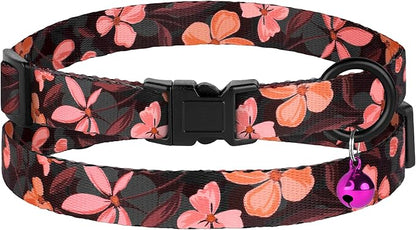 Cat Collars 2 Pack - Soft Cute Breakaway Collar with Bell, Adjustable Safety Kitten Collars for Girl & Boy Cats – Comfortable Stylish Patterned Print Lightweight (Crossandra + Geometric)