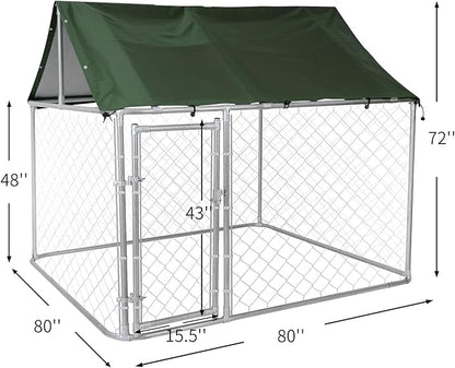 80"x80"x72" Outdoor Dog Kennel for Large Dogs - Heavy Duty Galvanized Steel Enclosure with Waterproof Roof & Secure Safety Lock Large Dog Playpen for Backyard, Weather-Resistant Pet Enclosure